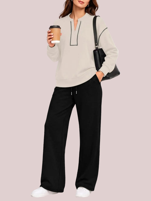 Women's Half Zip Sweatshirt Wide Leg Pants 2 Piece Outfit