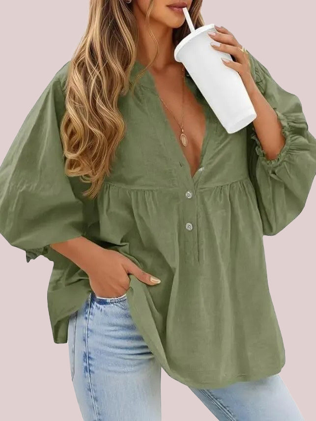 Women's Lantern Sleeve Babydoll Tunic Top