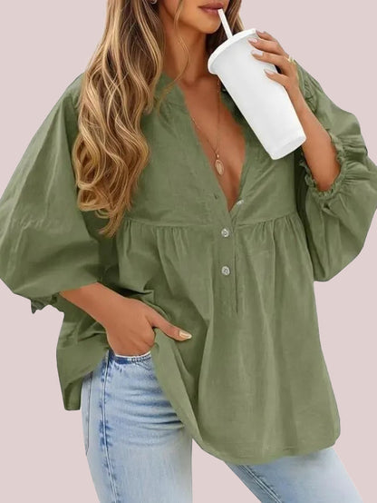 Women's Lantern Sleeve Babydoll Tunic Top