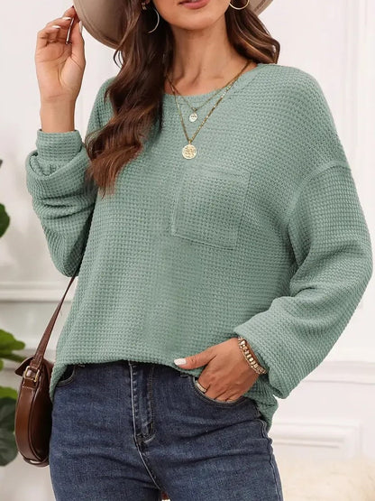Women's Drop Shoulder Waffle Pullover