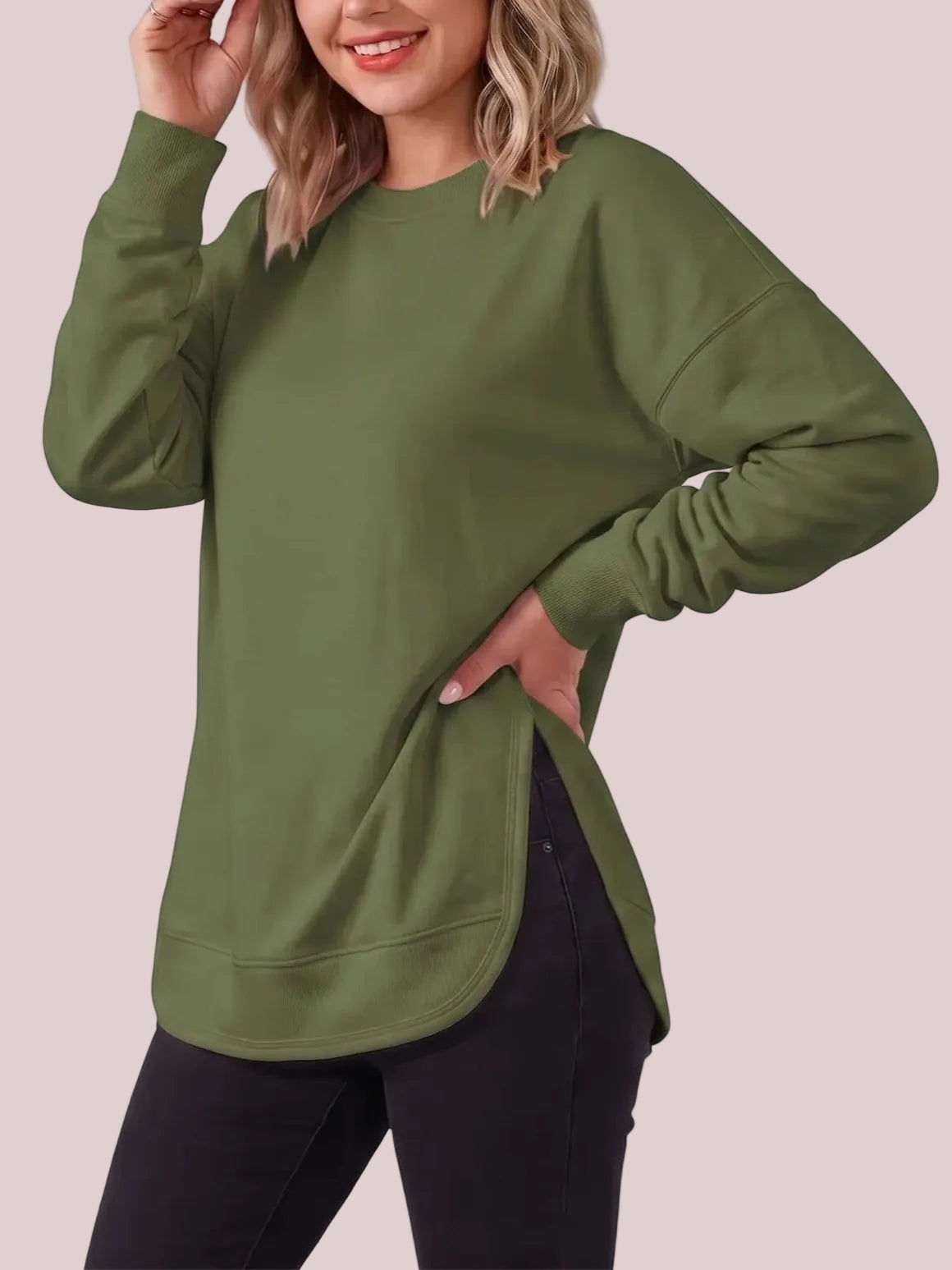 Women's Side Split Longline Crew Neck Sweatshirt