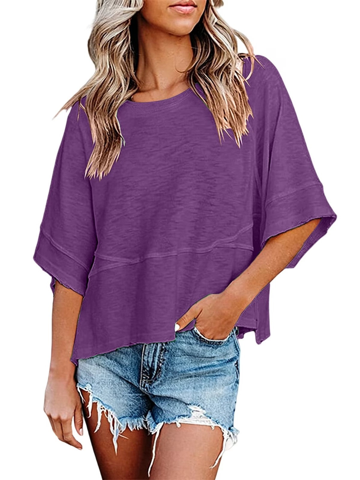Women's Slouchy Crew Neck Short Sleeve T-Shirt