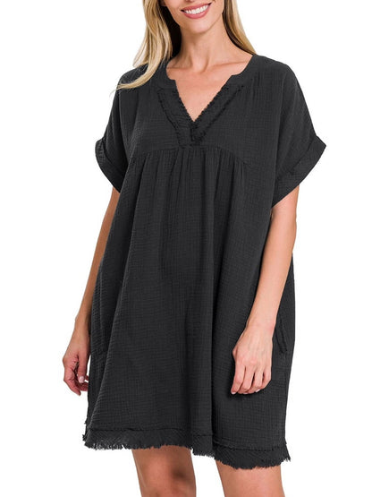 Women's Washed Casual V-Neck Dress