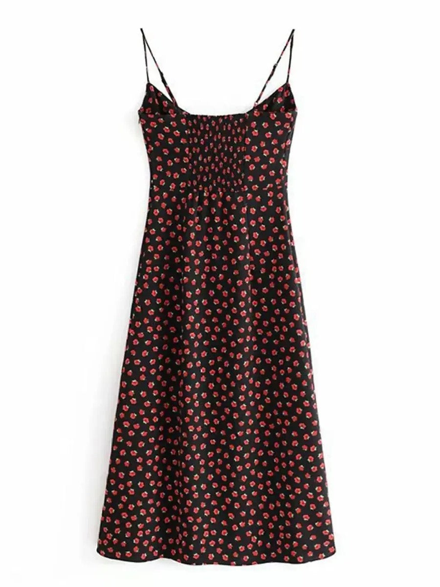 Women's Floral Print Spaghetti Strap Midi Dress
