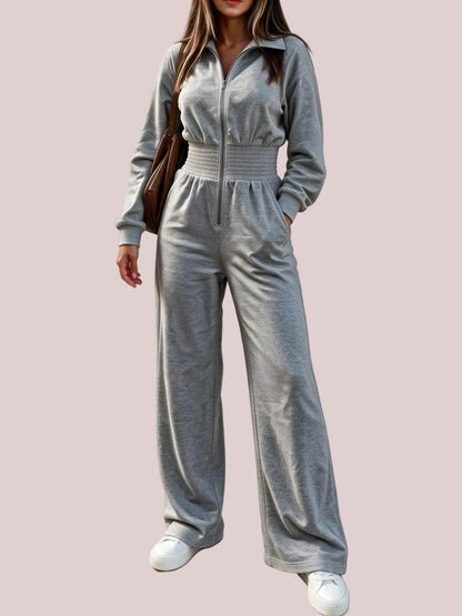 Women's Smocked Waist Zip Front Jumpsuit