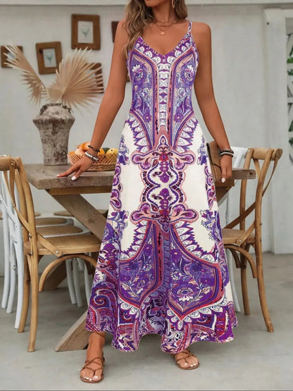 Women's Vintage Floral Print Spaghetti Strap Dress