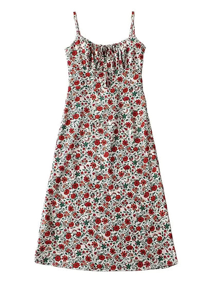 Women's Floral Print Spaghetti Strap Midi Dress