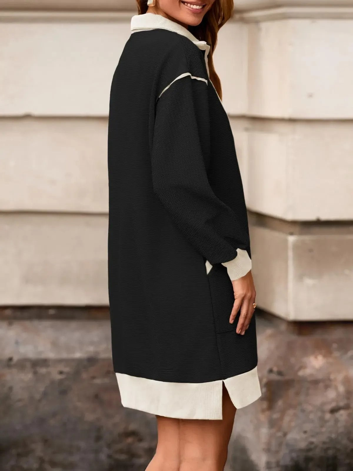 Women's Half Zip Contrast Trim Pocket Dress