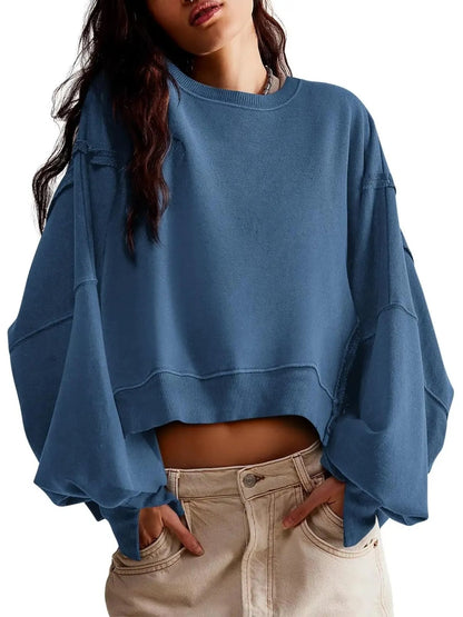 Women's Oversized Batwing‑Sleeve Cropped Sweatshirt