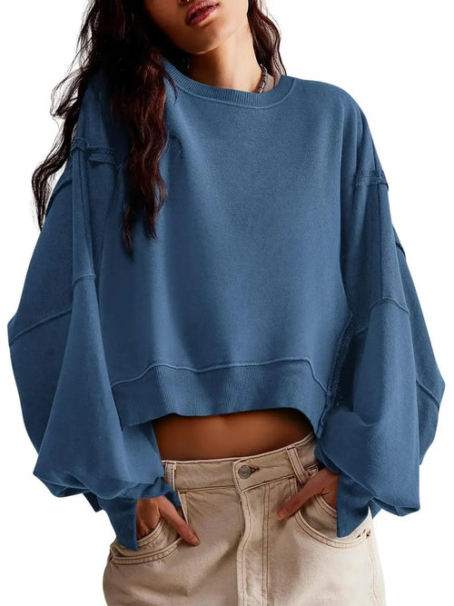 Women's Oversized Batwing‑Sleeve Cropped Sweatshirt