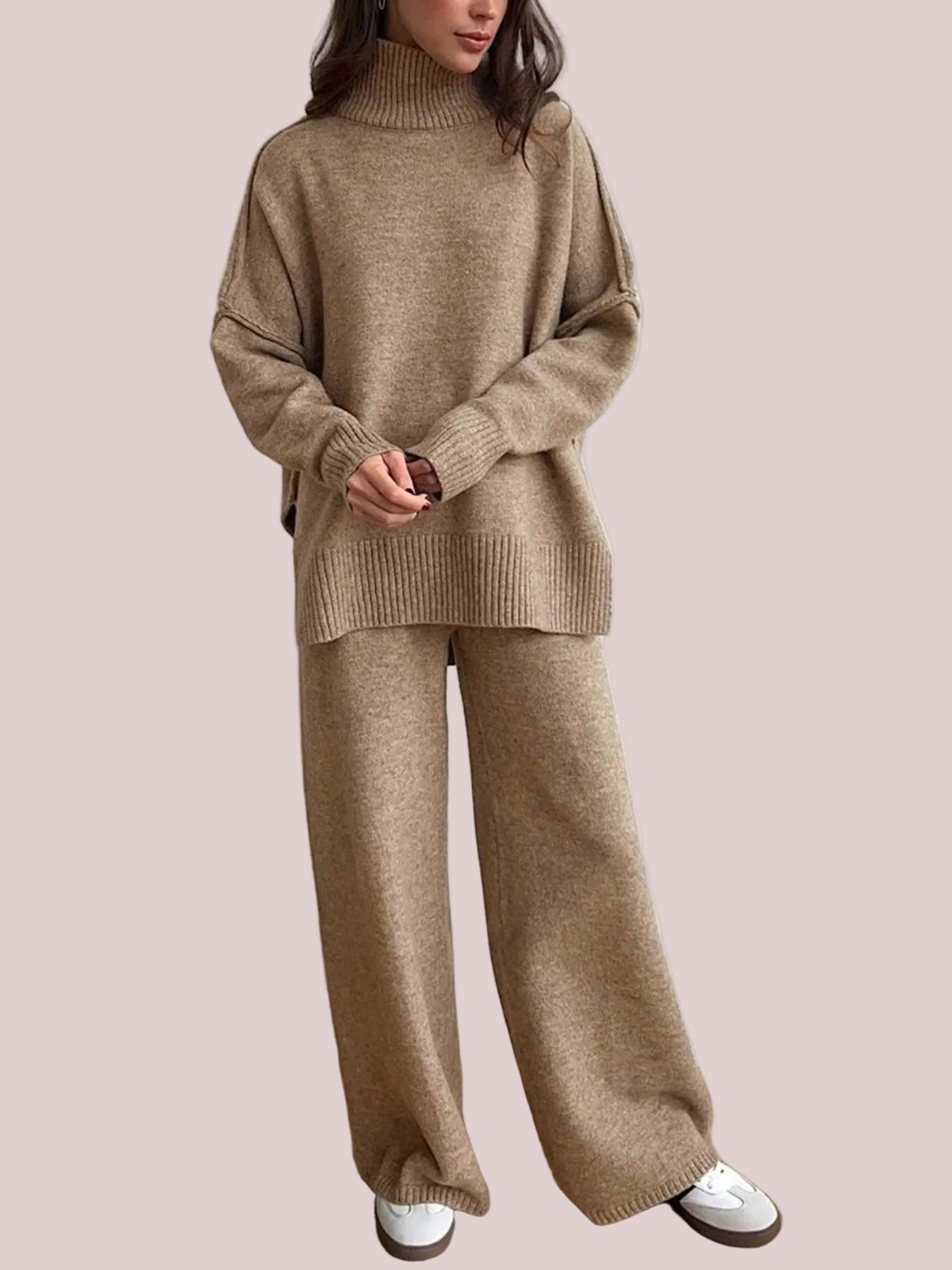 Women's Oversized Turtleneck Knit Two-Piece Set