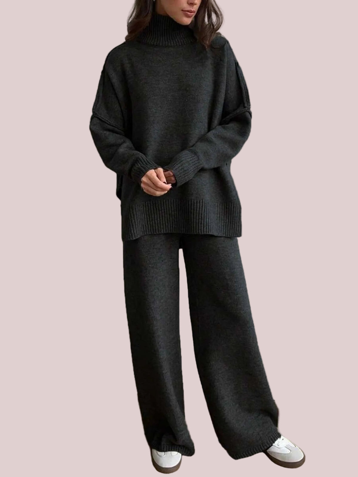 Women's Oversized Turtleneck Knit Two-Piece Set