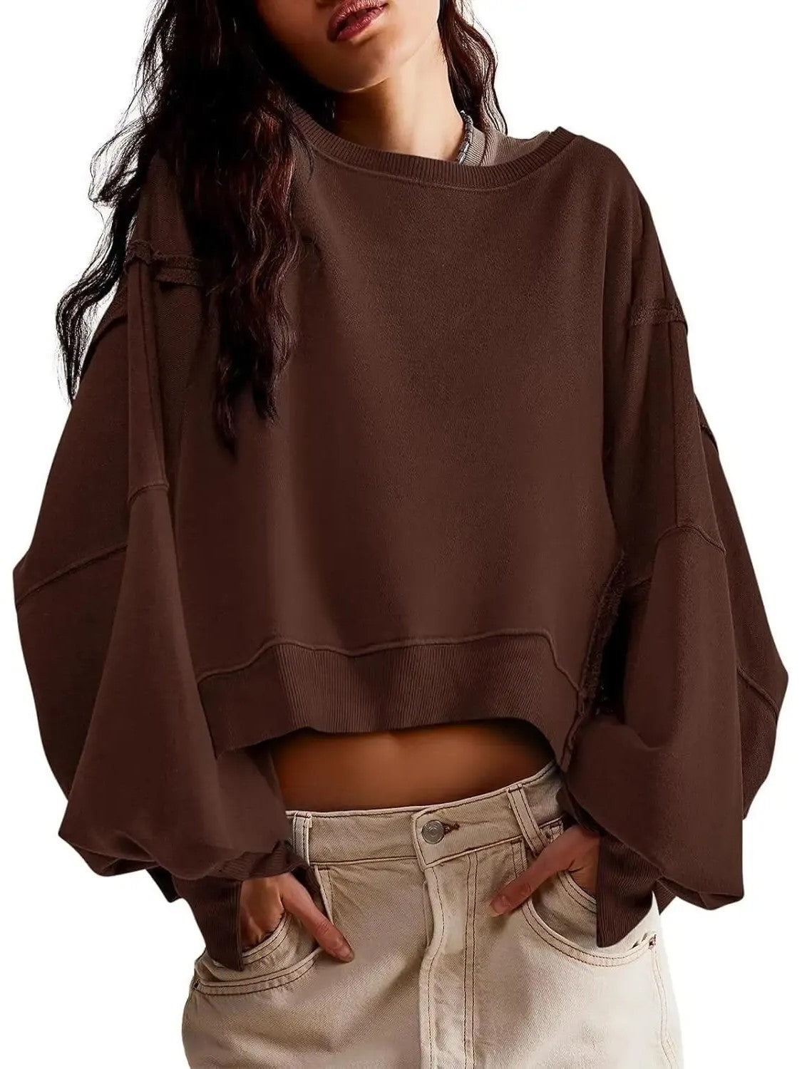 Women's Oversized Batwing‑Sleeve Cropped Sweatshirt