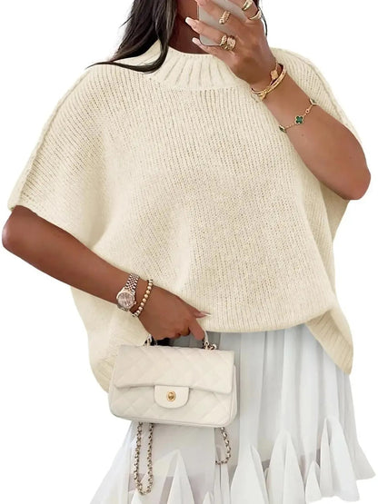 Women's Mock‑Neck Batwing Short‑Sleeve Knit Top