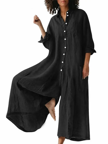 Women's Oversized Linen Shirt Wide Leg Jumpsuit