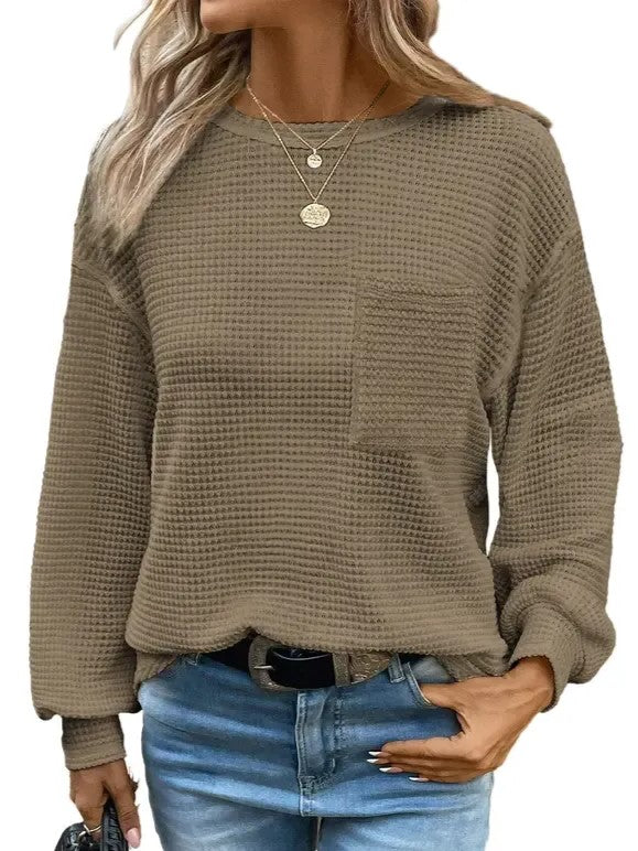 Women's Drop Shoulder Waffle Pullover