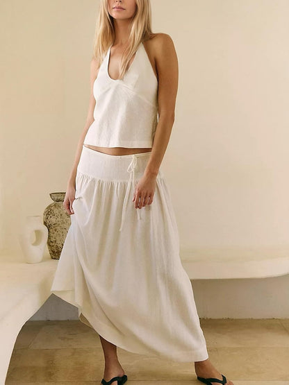 Women's Deep V‑Neck Halter Matching Skirt Set