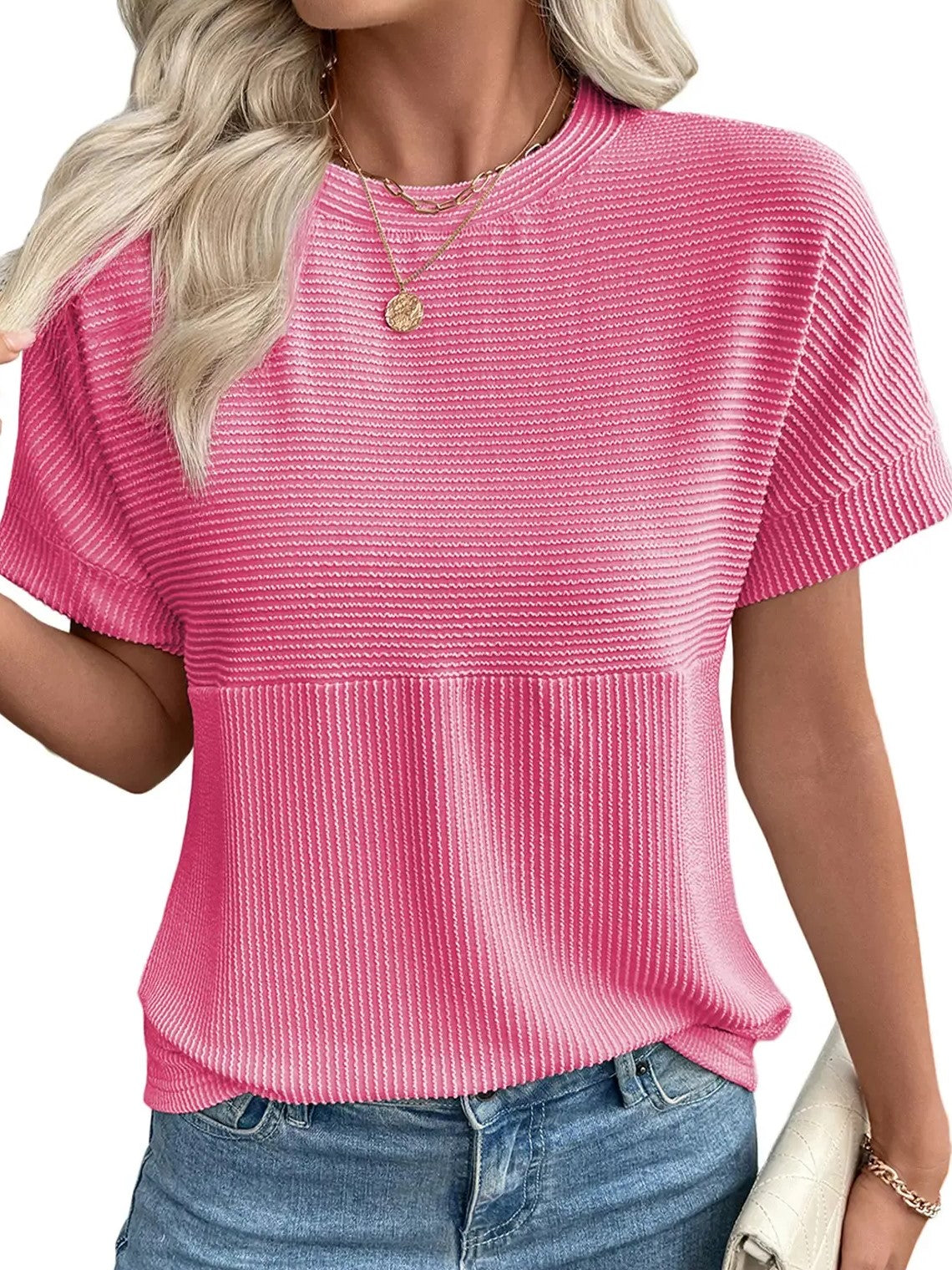 Women's Mixed Texture Striped Crew Neck Tee
