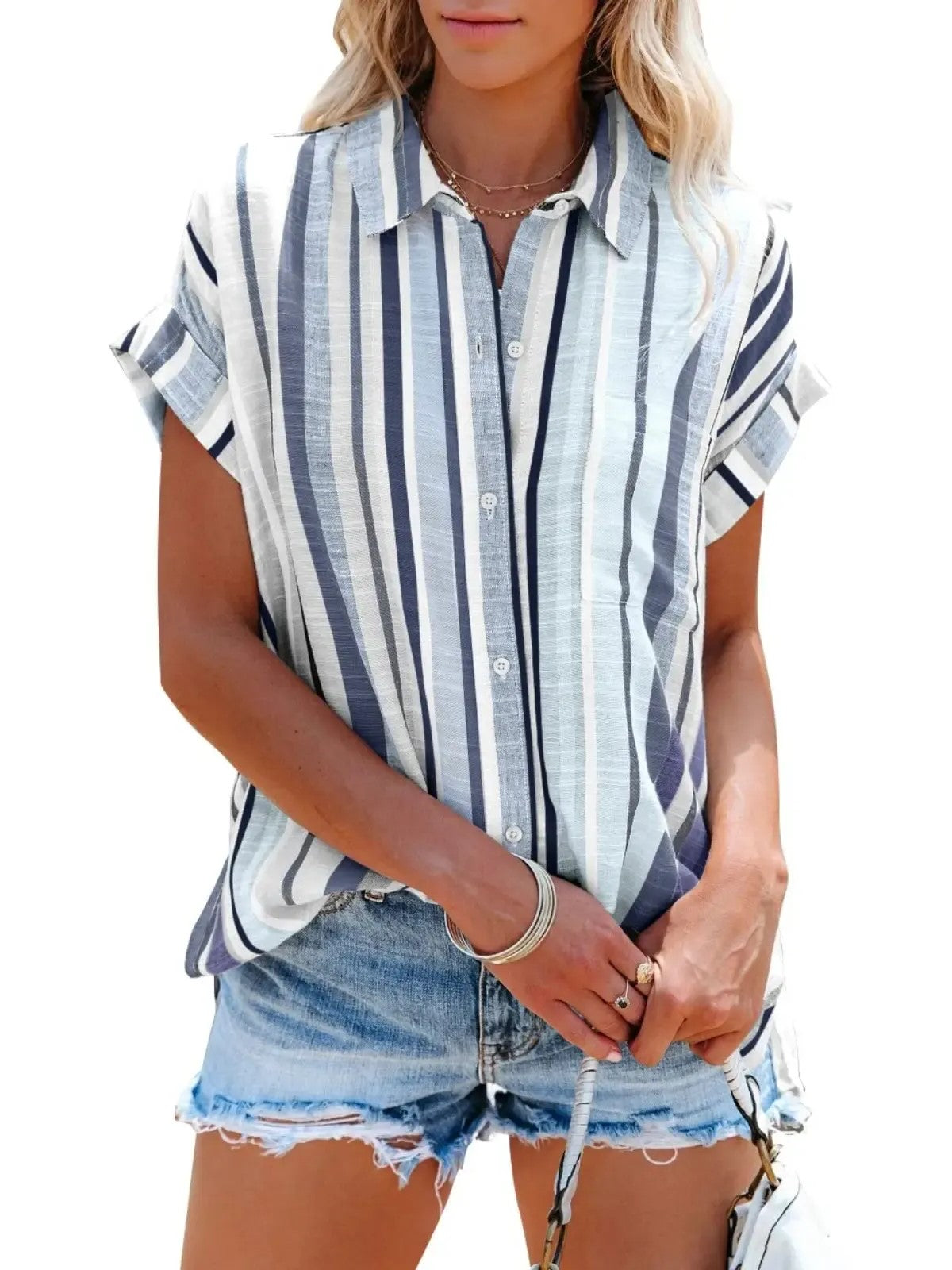 Women's Coastal Stripe Short Sleeve Button Shirt