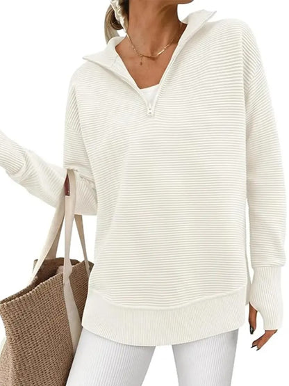 Women's Textured Half‑Zip Collared Top With Thumb Holes