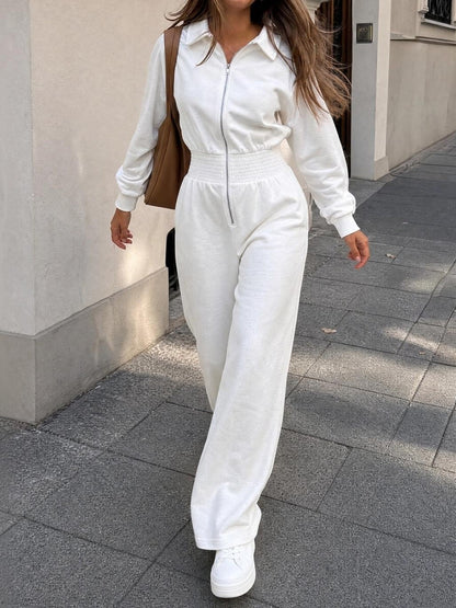 Women's Smocked Waist Zip Front Jumpsuit