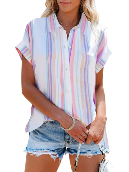 Women's Coastal Stripe Short Sleeve Button Shirt