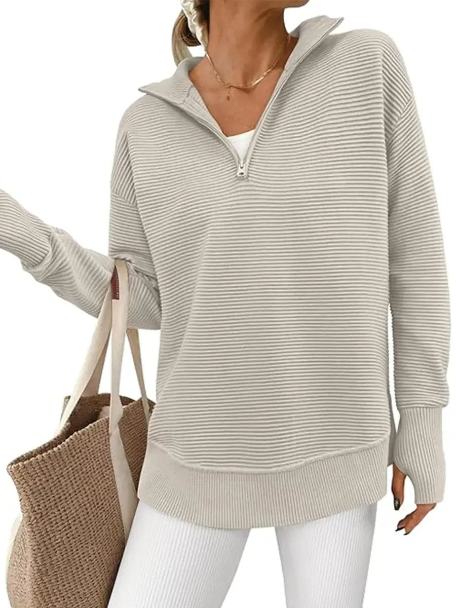 Women's Textured Half‑Zip Collared Top With Thumb Holes