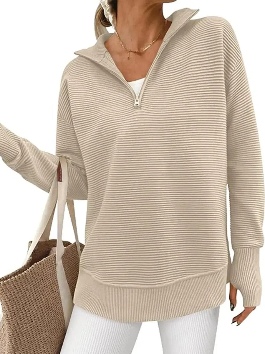 Women's Textured Half‑Zip Collared Top With Thumb Holes