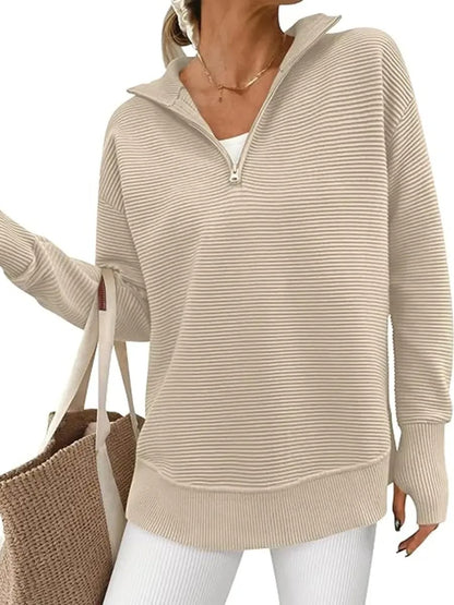 Women's Textured Half‑Zip Collared Top With Thumb Holes