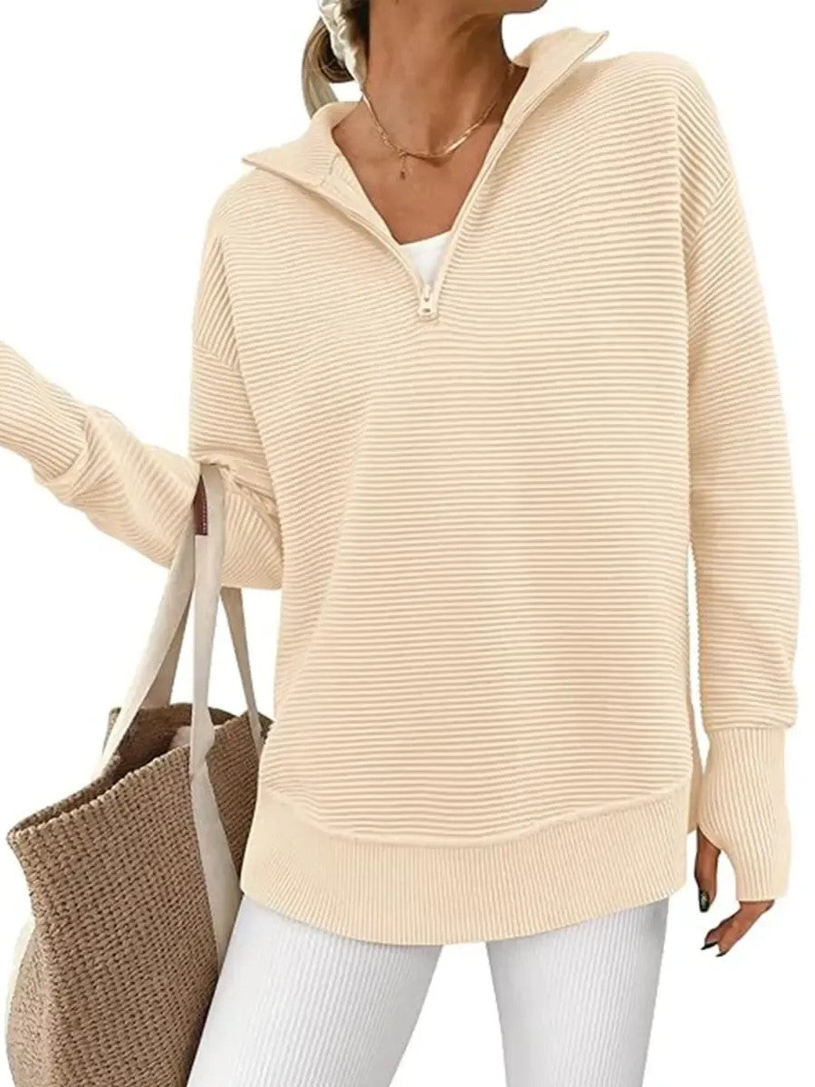 Women's Textured Half‑Zip Collared Top With Thumb Holes