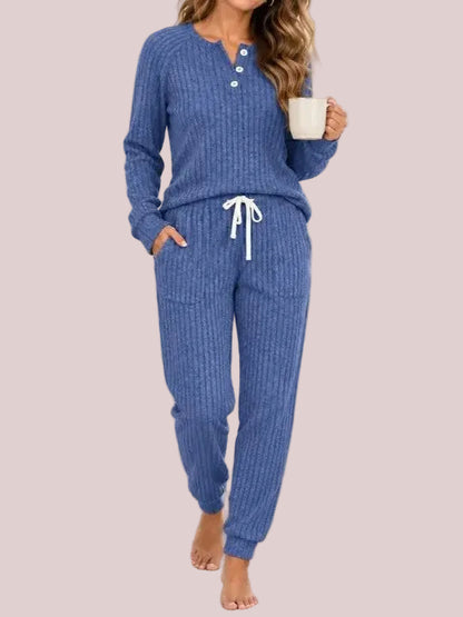 Women's Ribbed Knit Henley Loungewear Set