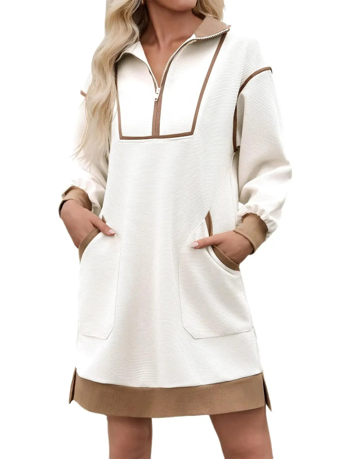 Women's Half Zip Contrast Trim Pocket Dress