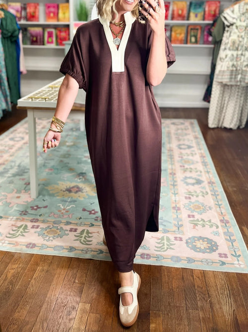 Women's Loose Fit Side Slit Casual Midi Dress