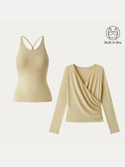 Women's Two‑Piece Built‑In Bra Top Set