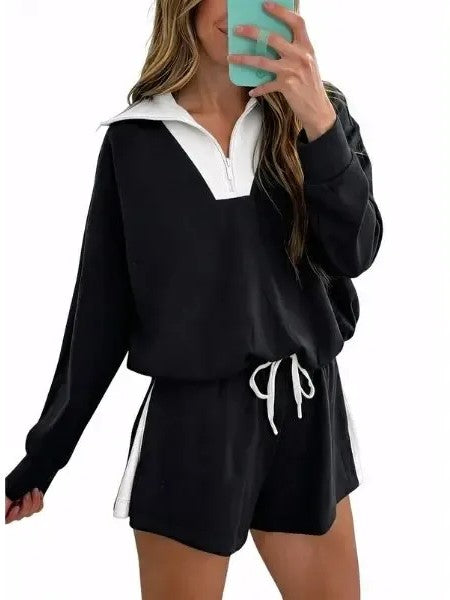 Women's Contrast Trim Polo Loungewear Short Set
