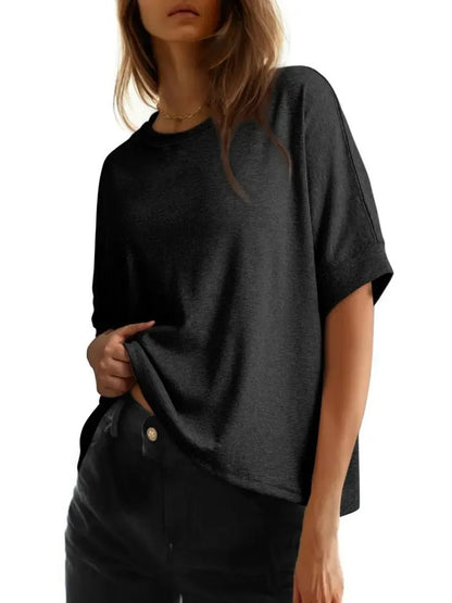 Women's Basic Solid Loose Casual Short Sleeve T-Shirt