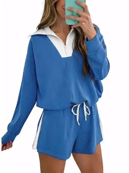 Women's Contrast Trim Polo Loungewear Short Set