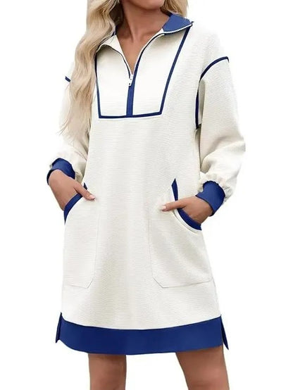 Women's Half Zip Contrast Trim Pocket Dress