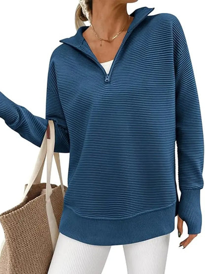 Women's Textured Half‑Zip Collared Top With Thumb Holes