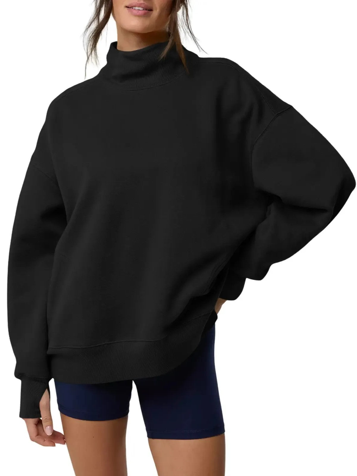 Women's Thumb‑Hole Mock Neck Sweatshirt