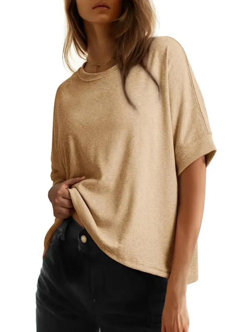 Women's Basic Solid Loose Casual Short Sleeve T-Shirt