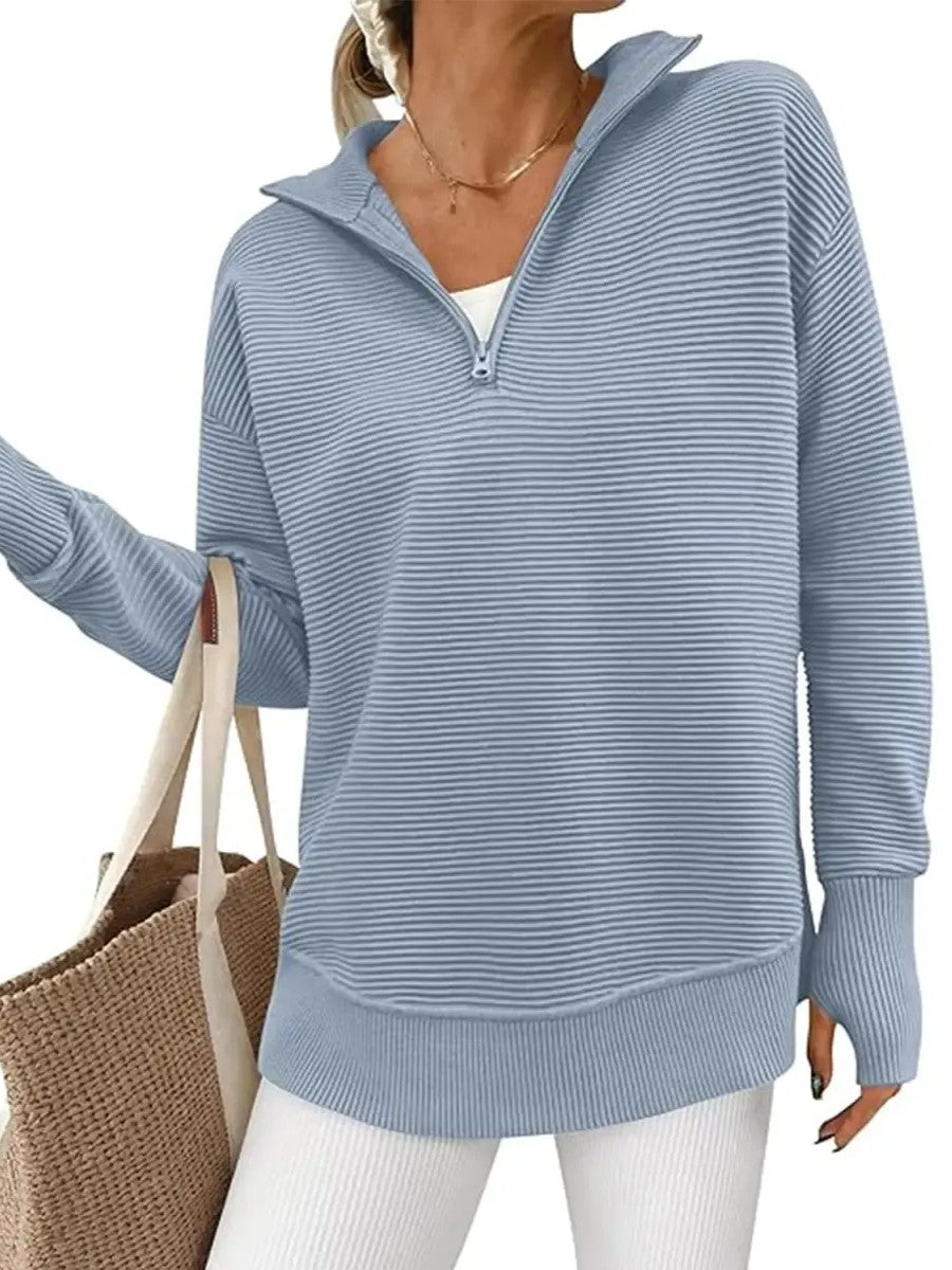 Women's Textured Half‑Zip Collared Top With Thumb Holes