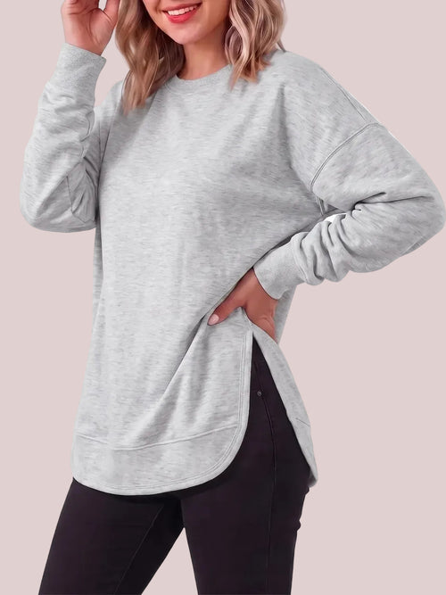 Women's Side Split Longline Crew Neck Sweatshirt