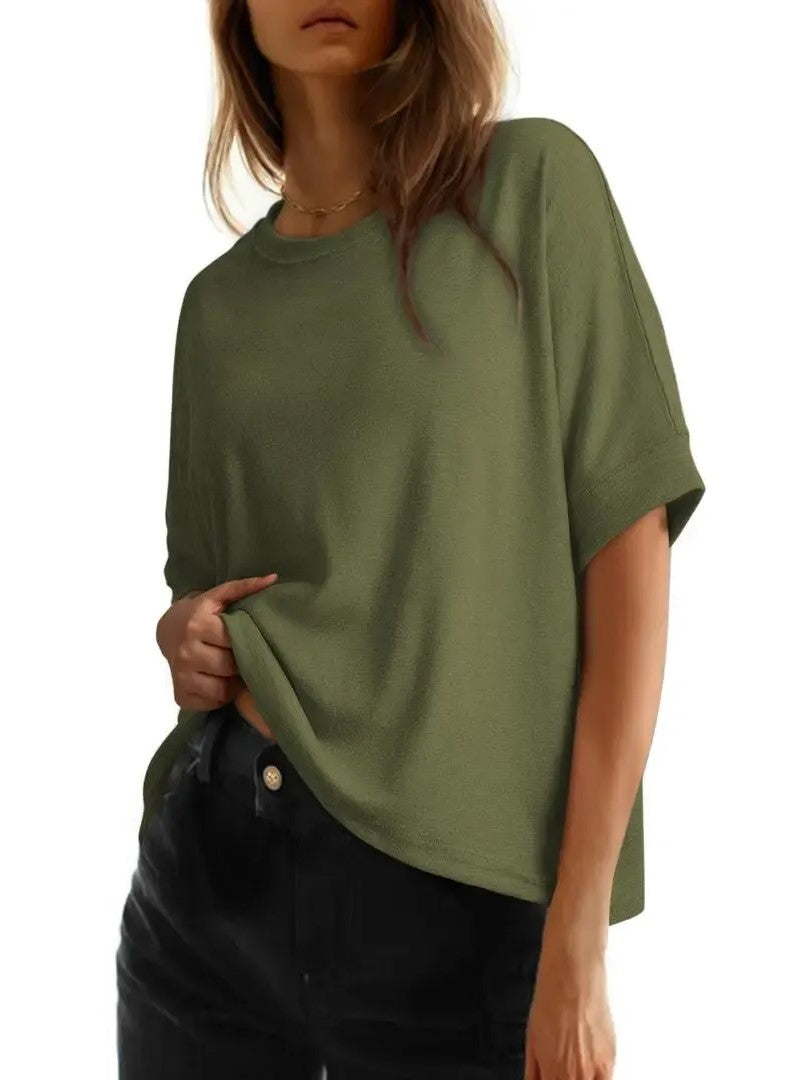 Women's Basic Solid Loose Casual Short Sleeve T-Shirt