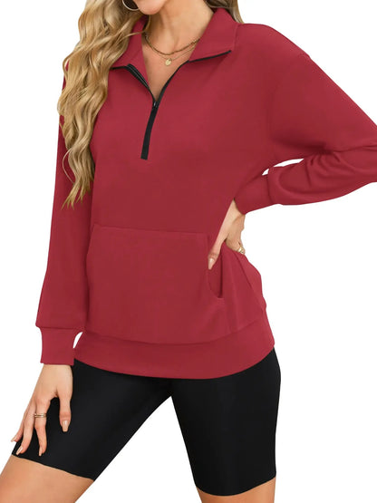 Women's Collar Quarter Zip Casual Top