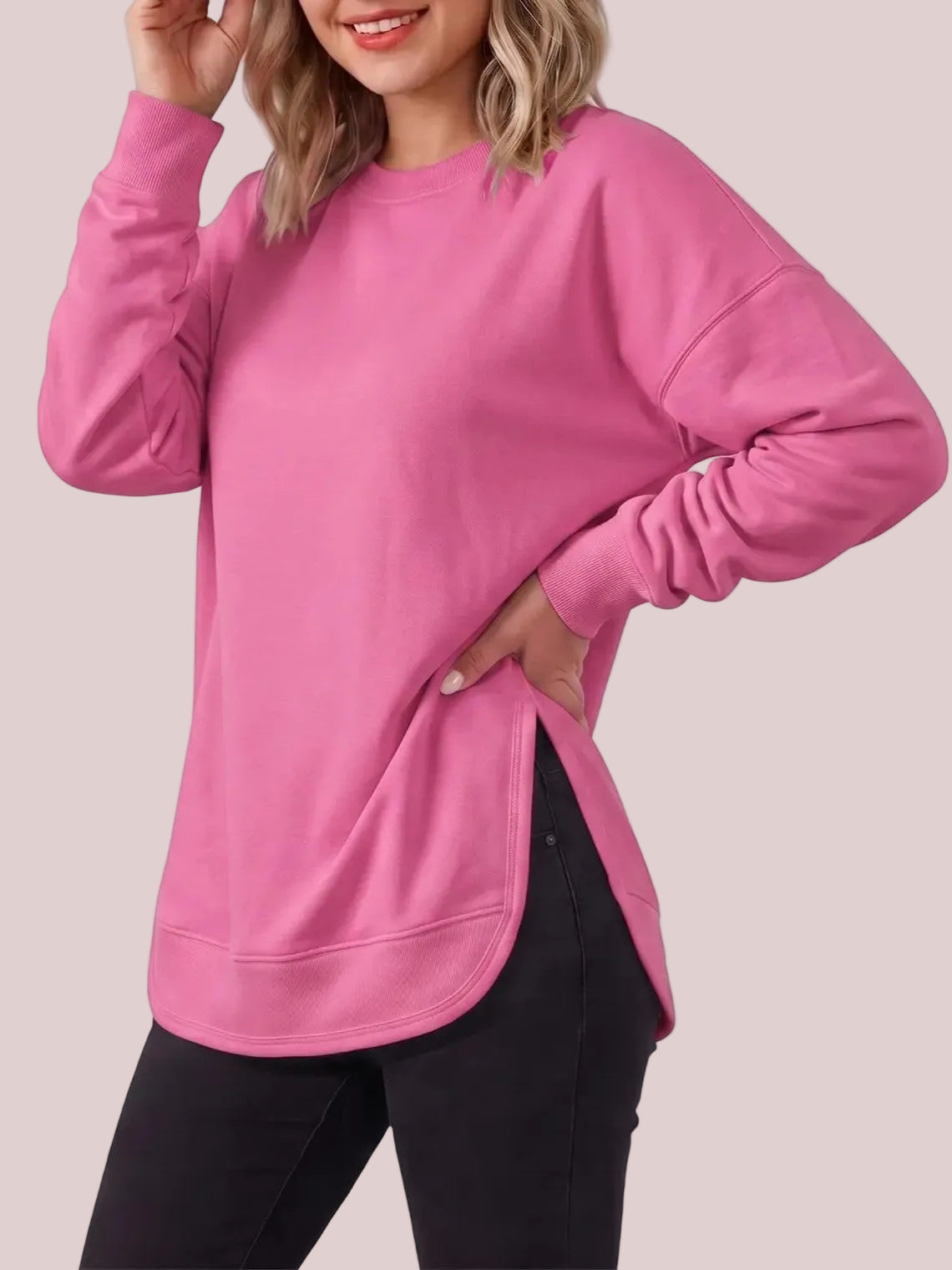Women's Side Split Longline Crew Neck Sweatshirt