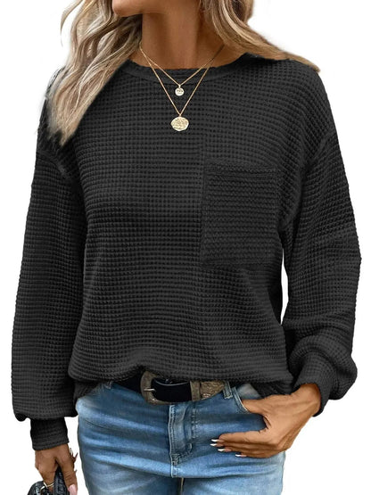 Women's Drop Shoulder Waffle Pullover
