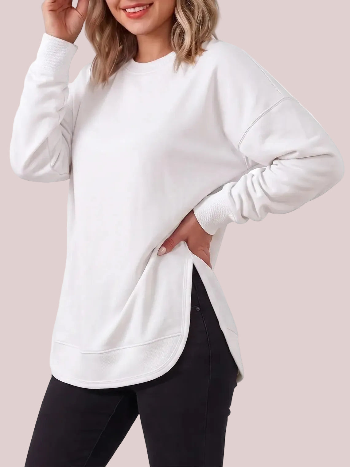Women's Side Split Longline Crew Neck Sweatshirt
