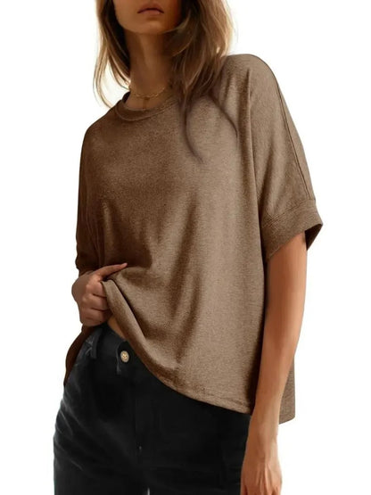 Women's Basic Solid Loose Casual Short Sleeve T-Shirt