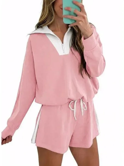 Women's Contrast Trim Polo Loungewear Short Set